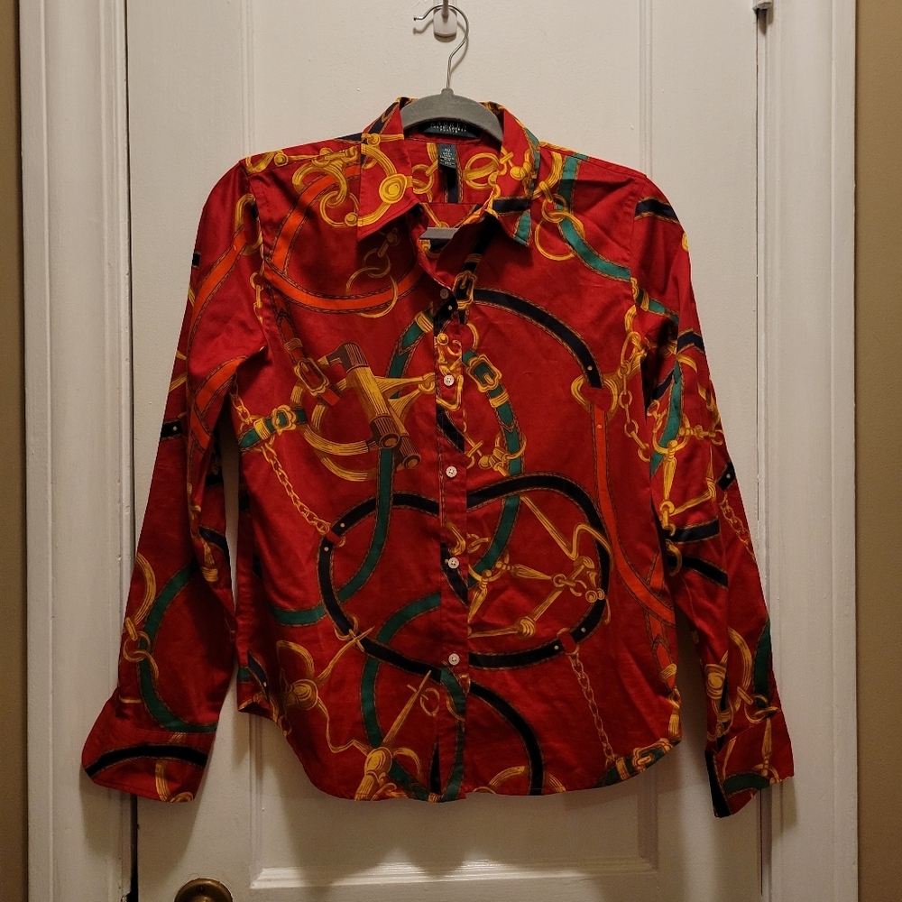 Lauren Ralph Lauren Women's 100% Cotton Equestrian Button Down Top Size PM